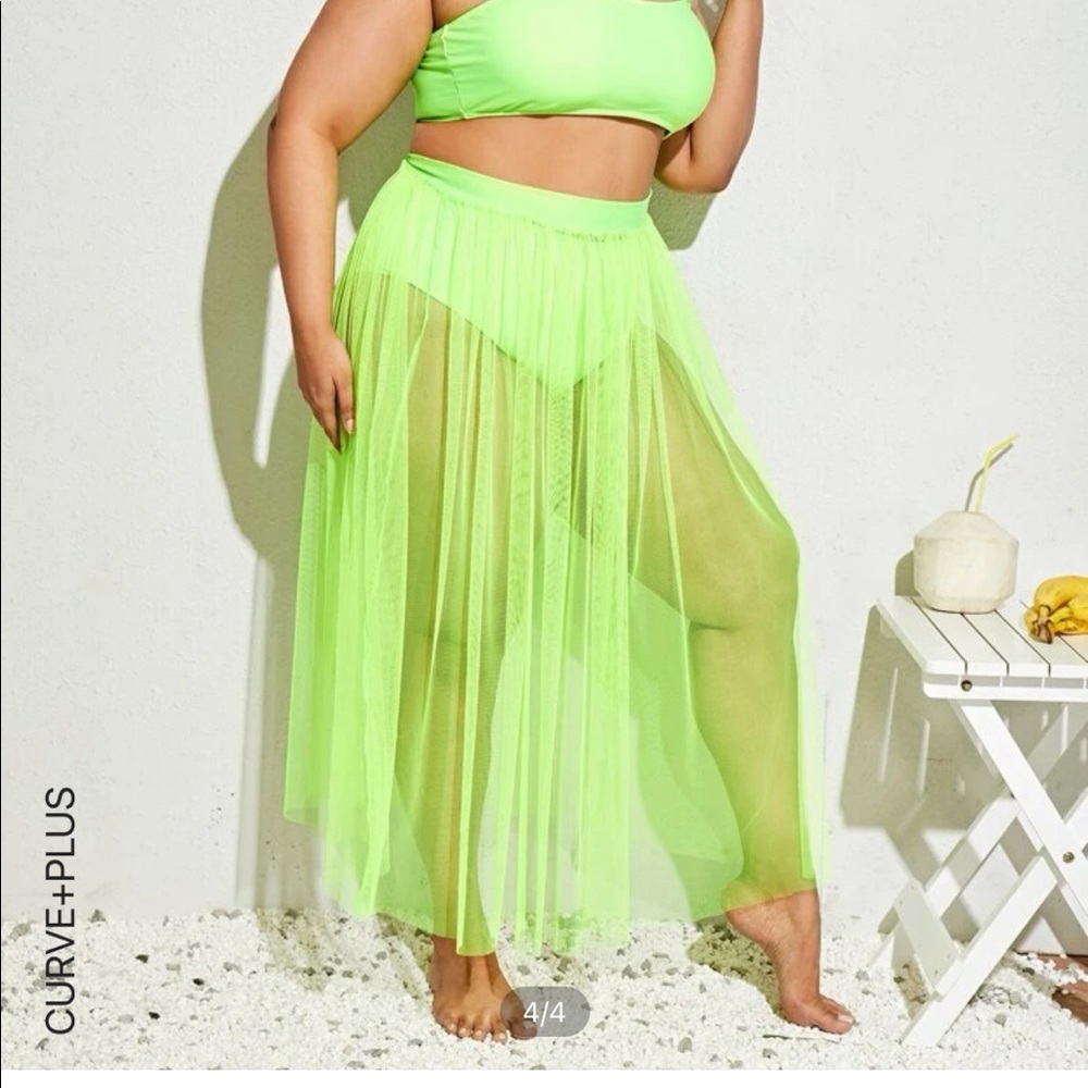 3pc Plus size drawstring halter bikini swimsuit w/cover-up NWOT